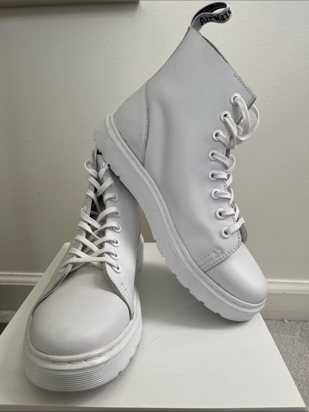 Dr. Martens AirWair with Bouncing Soles Whitec, Platform Lace-Up Women’s Boots